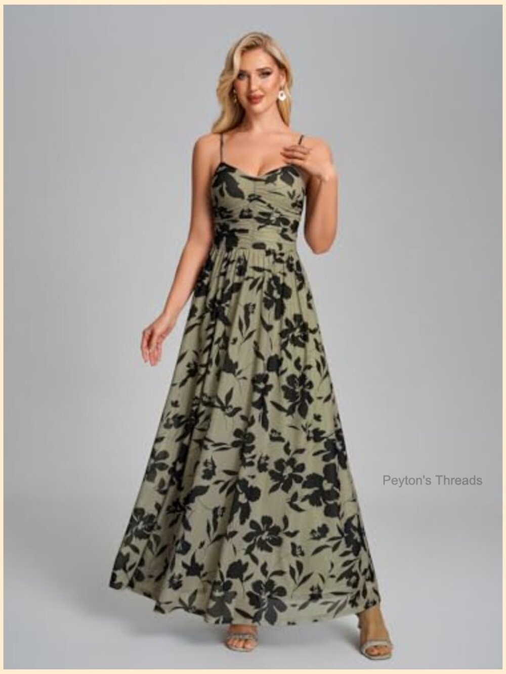 Spaghetti Strap Floral Maxi Dress A-Line V-Neck Wedding Guest Long Sundress - Picture 2 of 5